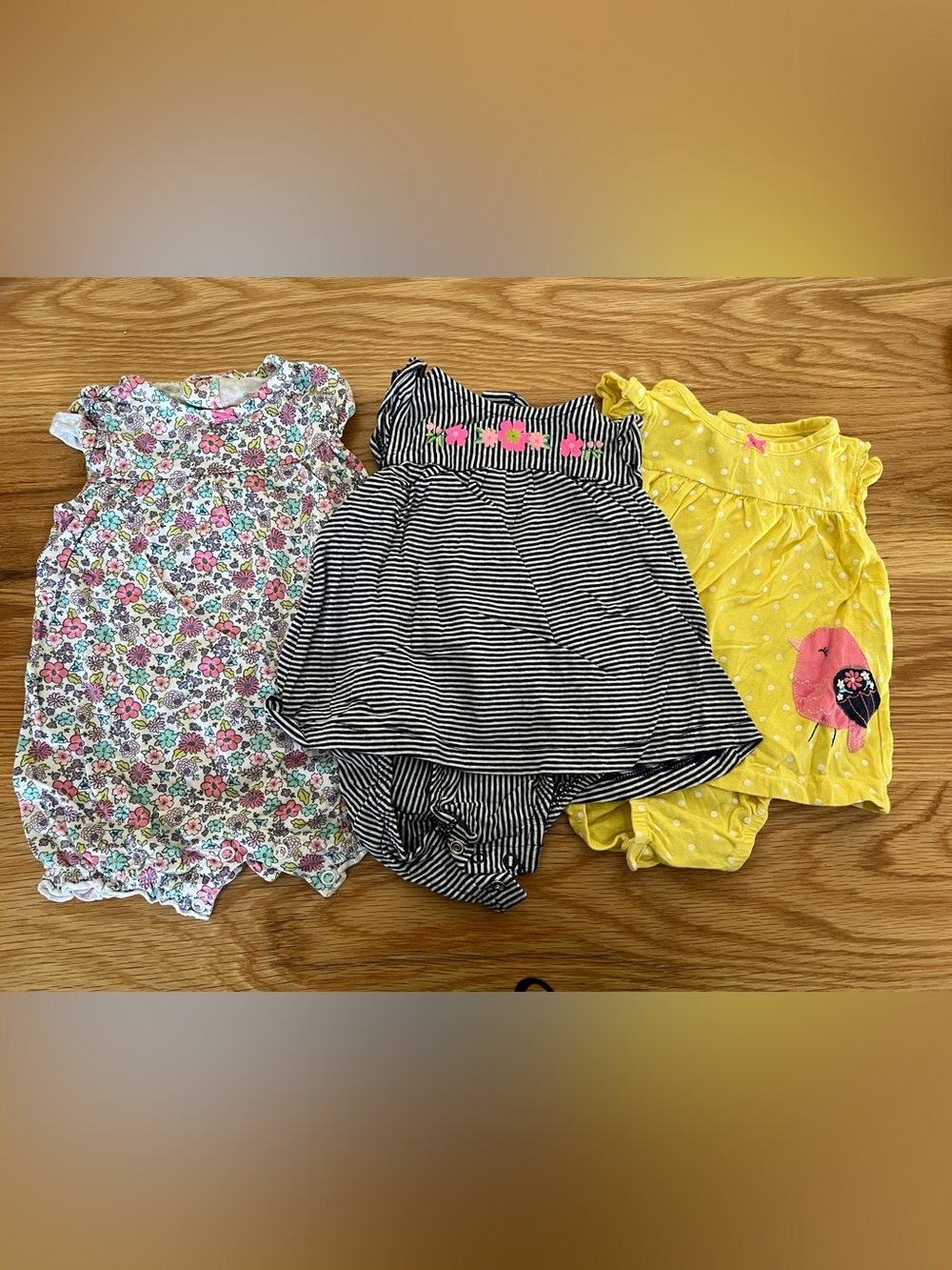 3 Baby Girl Outfit Bundle 3-6M Simple Joys Carter’s Floral Stripe Bird Rompers